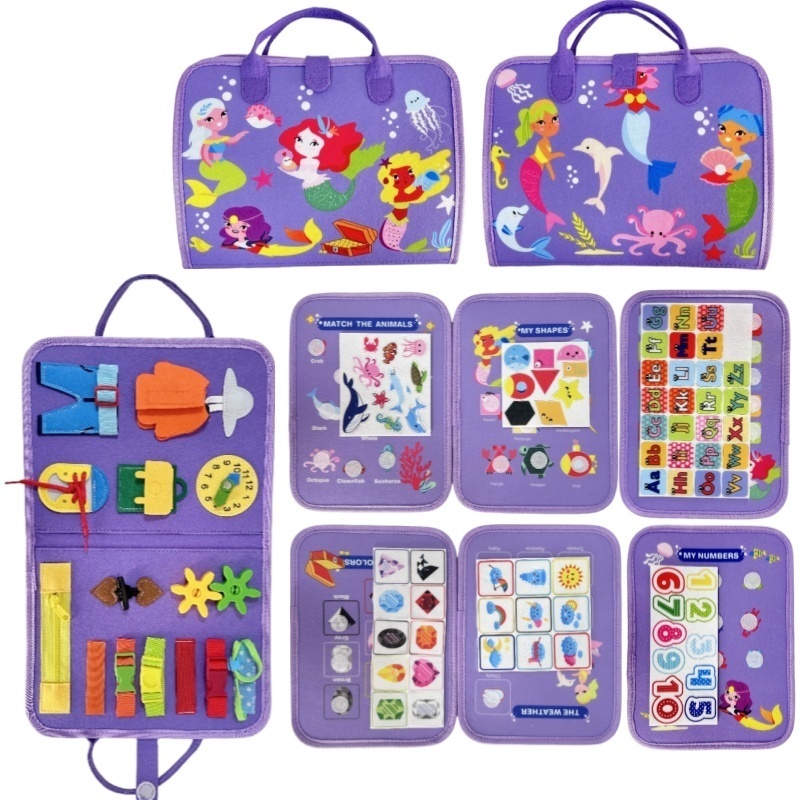 Kids Zip Toys - Tabuleiro Sensorial Silencioso de Feltro Sereia