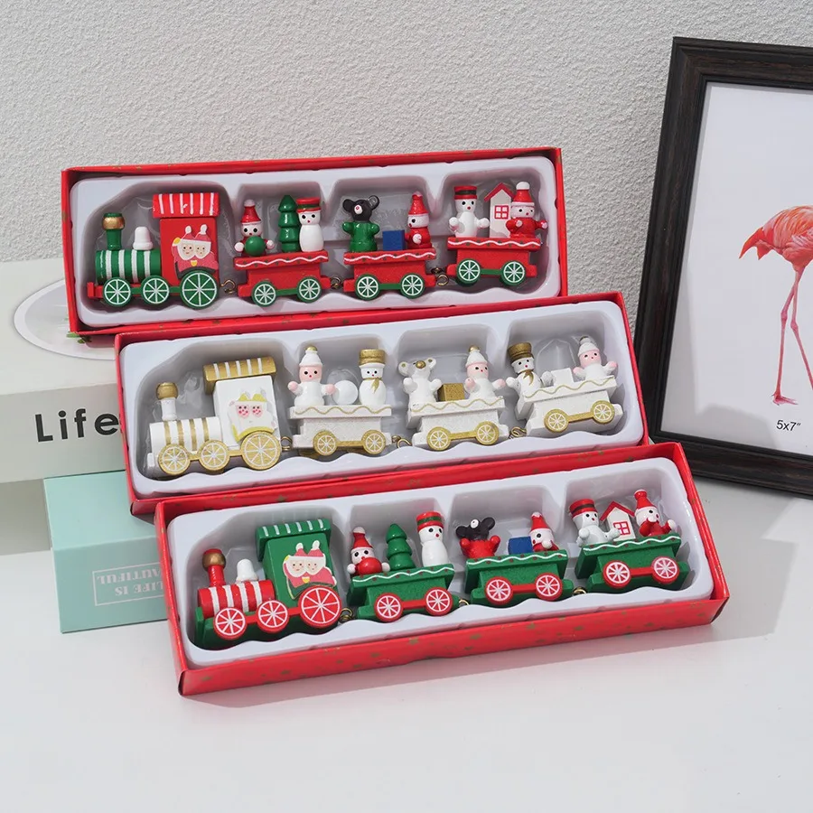 Trem de natal pintado de madei - Top Kids Xmas Toys avaliação e preço